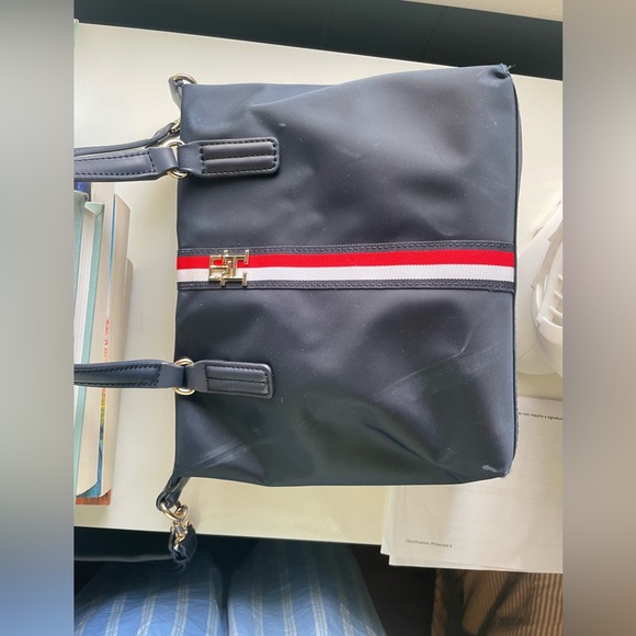 Tommy Navy blue Tote Bag with Red and White Stripe - Picture 3 of 6